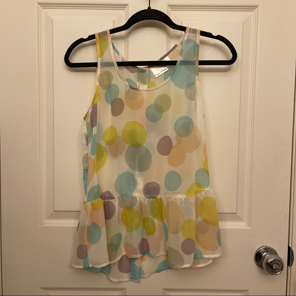 Anthropologie KAYA DI KOKO sheer pastel polka dot cream swing top SMALL